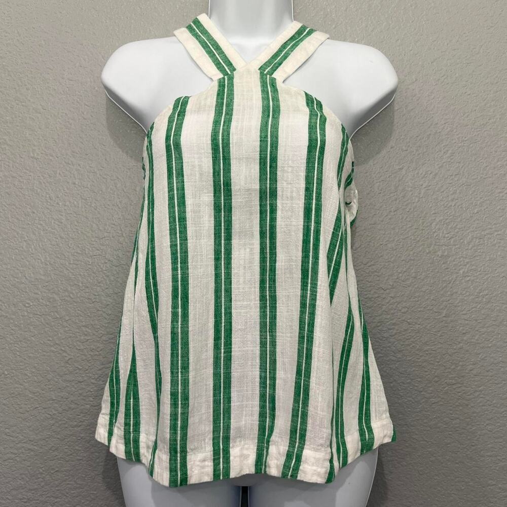 Ann Taylor Green and white striped halter top size s